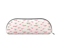 AUGUSTRUSH Leather Pencil Bag for School Office Travel, Pencil Case Pen Bag Organizer, Lovely Sweet Red Cherry, Large Capacity Durable Zippered Pouch for Students Professionals Daily Use