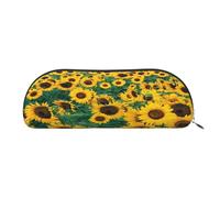 AUGUSTRUSH Leather Pencil Bag for School Office Travel, Pencil Case Pen Bag Organizer, Many Beautiful Sunflowers, Large Capacity Durable Zippered Pouch for Students Professionals Daily Use