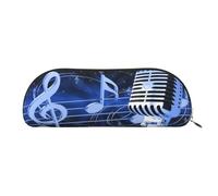 AUGUSTRUSH Leather Pencil Bag for School Office Travel, Pencil Case Pen Bag Organizer, Microphone Music Notes, Large Capacity Durable Zippered Pouch for Students Professionals Daily Use