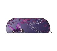 AUGUSTRUSH Leather Pencil Bag for School Office Travel, Pencil Case Pen Bag Organizer, Purple Plum Butterfly, Large Capacity Durable Zippered Pouch for Students Professionals Daily Use