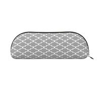 AUGUSTRUSH Leather Pencil Bag for School Office Travel, Pencil Case Pen Bag Organizer, Quatrefoil Grey, Large Capacity Durable Zippered Pouch for Students Professionals Daily Use