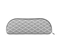 AUGUSTRUSH Leather Pencil Bag for School Office Travel, Pencil Case Pen Bag Organizer, Quatrefoil Grey, Large Capacity Durable Zippered Pouch for Students Professionals Daily Use