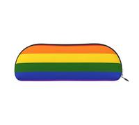 AUGUSTRUSH Leather Pencil Bag for School Office Travel, Pencil Case Pen Bag Organizer, Rainbow Flag, Large Capacity Durable Zippered Pouch for Students Professionals Daily Use