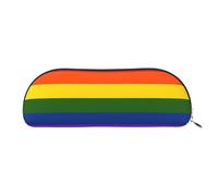 AUGUSTRUSH Leather Pencil Bag for School Office Travel, Pencil Case Pen Bag Organizer, Rainbow Flag, Large Capacity Durable Zippered Pouch for Students Professionals Daily Use