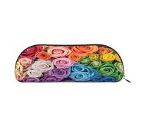 AUGUSTRUSH Leather Pencil Bag for School Office Travel, Pencil Case Pen Bag Organizer, Rainbow Flowers, Large Capacity Durable Zippered Pouch for Students Professionals Daily Use
