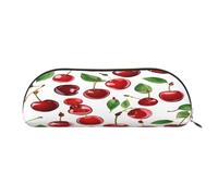 AUGUSTRUSH Leather Pencil Bag for School Office Travel, Pencil Case Pen Bag Organizer, Red Cherries, Large Capacity Durable Zippered Pouch for Students Professionals Daily Use