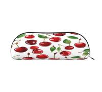 AUGUSTRUSH Leather Pencil Bag for School Office Travel, Pencil Case Pen Bag Organizer, Red Cherries, Large Capacity Durable Zippered Pouch for Students Professionals Daily Use