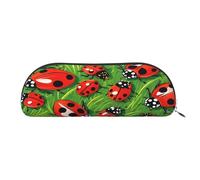 AUGUSTRUSH Leather Pencil Bag for School Office Travel, Pencil Case Pen Bag Organizer, Red Ladybug, Large Capacity Durable Zippered Pouch for Students Professionals Daily Use