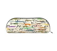 AUGUSTRUSH Leather Pencil Bag for School Office Travel, Pencil Case Pen Bag Organizer, Stylish Alphabets Dinosaurs, Large Capacity Durable Zippered Pouch for Students Professionals Daily Use