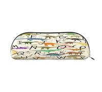AUGUSTRUSH Leather Pencil Bag for School Office Travel, Pencil Case Pen Bag Organizer, Stylish Alphabets Dinosaurs, Large Capacity Durable Zippered Pouch for Students Professionals Daily Use