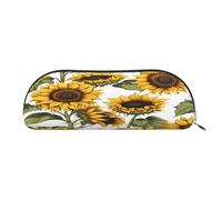 AUGUSTRUSH Leather Pencil Bag for School Office Travel, Pencil Case Pen Bag Organizer, Sunflower, Large Capacity Durable Zippered Pouch for Students Professionals Daily Use