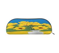 AUGUSTRUSH Leather Pencil Bag for School Office Travel, Pencil Case Pen Bag Organizer, Sunflower, Large Capacity Durable Zippered Pouch for Students Professionals Daily Use