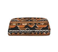 AUGUSTRUSH Leather Pencil Case for Students, Large Capacity Pencil Pouch, African Mud Cloth Tribal, Unique Zippered Pen Bag Organizer for School, Office & Travel, Durable Makeup & Stationery Bag