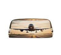 AUGUSTRUSH Leather Pencil Case for Students, Large Capacity Pencil Pouch, Airplane, Unique Zippered Pen Bag Organizer for School, Office & Travel, Durable Makeup & Stationery Bag