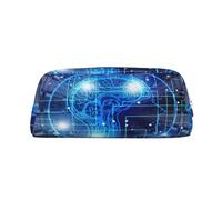 AUGUSTRUSH Leather Pencil Case for Students, Large Capacity Pencil Pouch, Artificial Intelligence Brain, Unique Zippered Pen Bag Organizer for School, Office & Travel, Durable Makeup & Stationery Bag