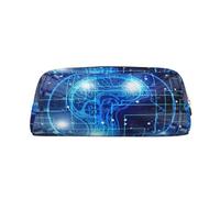 AUGUSTRUSH Leather Pencil Case for Students, Large Capacity Pencil Pouch, Artificial Intelligence Brain, Unique Zippered Pen Bag Organizer for School, Office & Travel, Durable Makeup & Stationery Bag
