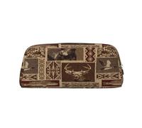 AUGUSTRUSH Leather Pencil Case for Students, Large Capacity Pencil Pouch, Bear Deer, Unique Zippered Pen Bag Organizer for School, Office & Travel, Durable Makeup & Stationery Bag