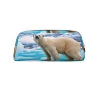 AUGUSTRUSH Leather Pencil Case for Students, Large Capacity Pencil Pouch, Bear Ice, Unique Zippered Pen Bag Organizer for School, Office & Travel, Durable Makeup & Stationery Bag