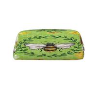 AUGUSTRUSH Leather Pencil Case for Students, Large Capacity Pencil Pouch, Bee & Sunflowers, Unique Zippered Pen Bag Organizer for School, Office & Travel, Durable Makeup & Stationery Bag