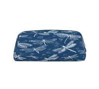 AUGUSTRUSH Leather Pencil Case for Students, Large Capacity Pencil Pouch, Blue Dragonfly, Unique Zippered Pen Bag Organizer for School, Office & Travel, Durable Makeup & Stationery Bag