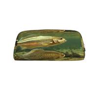 AUGUSTRUSH Leather Pencil Case for Students, Large Capacity Pencil Pouch, Brook Trout Fly Fishing, Unique Zippered Pen Bag Organizer for School, Office & Travel, Durable Makeup & Stationery Bag