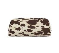 AUGUSTRUSH Leather Pencil Case for Students, Large Capacity Pencil Pouch, Brown Cow Spots, Unique Zippered Pen Bag Organizer for School, Office & Travel, Durable Makeup & Stationery Bag