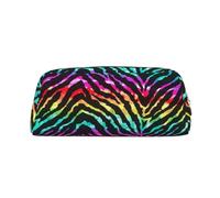AUGUSTRUSH Leather Pencil Case for Students, Large Capacity Pencil Pouch, Colorful Rainbow Zebra, Unique Zippered Pen Bag Organizer for School, Office & Travel, Durable Makeup & Stationery Bag
