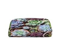 AUGUSTRUSH Leather Pencil Case for Students, Large Capacity Pencil Pouch, Colorful Succulent, Unique Zippered Pen Bag Organizer for School, Office & Travel, Durable Makeup & Stationery Bag