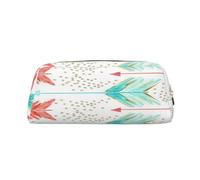 AUGUSTRUSH Leather Pencil Case for Students, Large Capacity Pencil Pouch, Coral Teal Arrows, Unique Zippered Pen Bag Organizer for School, Office & Travel, Durable Makeup & Stationery Bag