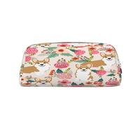 AUGUSTRUSH Leather Pencil Case for Students, Large Capacity Pencil Pouch, Corgi Floral Flowers, Unique Zippered Pen Bag Organizer for School, Office & Travel, Durable Makeup & Stationery Bag