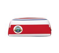 AUGUSTRUSH Leather Pencil Case for Students, Large Capacity Pencil Pouch, Costa Rica Flag, Unique Zippered Pen Bag Organizer for School, Office & Travel, Durable Makeup & Stationery Bag