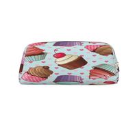 AUGUSTRUSH Leather Pencil Case for Students, Large Capacity Pencil Pouch, Cupcake, Unique Zippered Pen Bag Organizer for School, Office & Travel, Durable Makeup & Stationery Bag