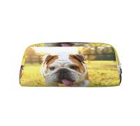 AUGUSTRUSH Leather Pencil Case for Students, Large Capacity Pencil Pouch, Cute Bulldog Puppy, Unique Zippered Pen Bag Organizer for School, Office & Travel, Durable Makeup & Stationery Bag