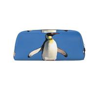 AUGUSTRUSH Leather Pencil Case for Students, Large Capacity Pencil Pouch, Cute Penguin, Unique Zippered Pen Bag Organizer for School, Office & Travel, Durable Makeup & Stationery Bag