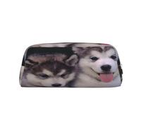 AUGUSTRUSH Leather Pencil Case for Students, Large Capacity Pencil Pouch, Dog, Unique Zippered Pen Bag Organizer for School, Office & Travel, Durable Makeup & Stationery Bag