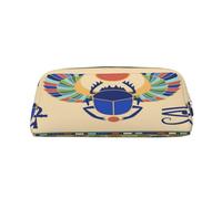 AUGUSTRUSH Leather Pencil Case for Students, Large Capacity Pencil Pouch, Egyptian Scarab, Unique Zippered Pen Bag Organizer for School, Office & Travel, Durable Makeup & Stationery Bag