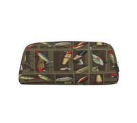 AUGUSTRUSH Leather Pencil Case for Students, Large Capacity Pencil Pouch, Fishing Lure Style, Unique Zippered Pen Bag Organizer for School, Office & Travel, Durable Makeup & Stationery Bag