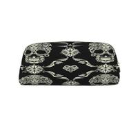 AUGUSTRUSH Leather Pencil Case for Students, Large Capacity Pencil Pouch, Flowers Skull, Unique Zippered Pen Bag Organizer for School, Office & Travel, Durable Makeup & Stationery Bag