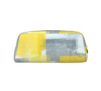 AUGUSTRUSH Leather Pencil Case for Students, Large Capacity Pencil Pouch, Grey Yellow Abstract, Unique Zippered Pen Bag Organizer for School, Office & Travel, Durable Makeup & Stationery Bag