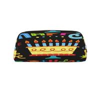 AUGUSTRUSH Leather Pencil Case for Students, Large Capacity Pencil Pouch, Happy Birthday Big Cake, Unique Zippered Pen Bag Organizer for School, Office & Travel, Durable Makeup & Stationery Bag