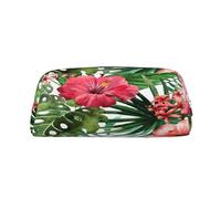 AUGUSTRUSH Leather Pencil Case for Students, Large Capacity Pencil Pouch, Hibiscus Flower, Unique Zippered Pen Bag Organizer for School, Office & Travel, Durable Makeup & Stationery Bag