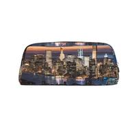 AUGUSTRUSH Leather Pencil Case for Students, Large Capacity Pencil Pouch, Hong Kong, Unique Zippered Pen Bag Organizer for School, Office & Travel, Durable Makeup & Stationery Bag