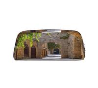 AUGUSTRUSH Leather Pencil Case for Students, Large Capacity Pencil Pouch, Italian Street, Unique Zippered Pen Bag Organizer for School, Office & Travel, Durable Makeup & Stationery Bag