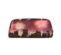 AUGUSTRUSH Leather Pencil Case for Students, Large Capacity Pencil Pouch, Las Vegas Sunset, Unique Zippered Pen Bag Organizer for School, Office & Travel, Durable Makeup & Stationery Bag