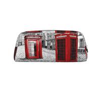 AUGUSTRUSH Leather Pencil Case for Students, Large Capacity Pencil Pouch, London Red Telephone Booth, Unique Zippered Pen Bag Organizer for School, Office & Travel, Durable Makeup & Stationery Bag