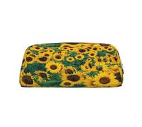 AUGUSTRUSH Leather Pencil Case for Students, Large Capacity Pencil Pouch, Many Beautiful Sunflowers, Unique Zippered Pen Bag Organizer for School, Office & Travel, Durable Makeup & Stationery Bag