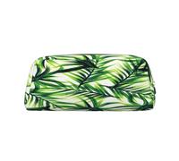 AUGUSTRUSH Leather Pencil Case for Students, Large Capacity Pencil Pouch, Palm Tree Green Leaves, Unique Zippered Pen Bag Organizer for School, Office & Travel, Durable Makeup & Stationery Bag