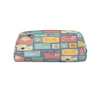 AUGUSTRUSH Leather Pencil Case for Students, Large Capacity Pencil Pouch, Postal Stationery, Unique Zippered Pen Bag Organizer for School, Office & Travel, Durable Makeup & Stationery Bag