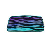 AUGUSTRUSH Leather Pencil Case for Students, Large Capacity Pencil Pouch, Purple Blue Zebra Stripes, Unique Zippered Pen Bag Organizer for School, Office & Travel, Durable Makeup & Stationery Bag