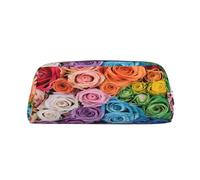 AUGUSTRUSH Leather Pencil Case for Students, Large Capacity Pencil Pouch, Rainbow Flowers, Unique Zippered Pen Bag Organizer for School, Office & Travel, Durable Makeup & Stationery Bag